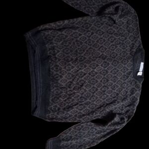 Collectif Black and Gray Patterned Crewneck Sweater